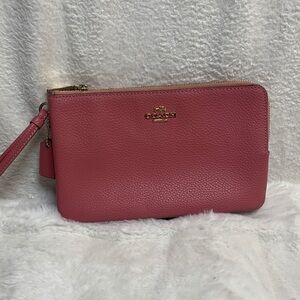 Coach Pebbled Leather Wristlet Pouch in Rose